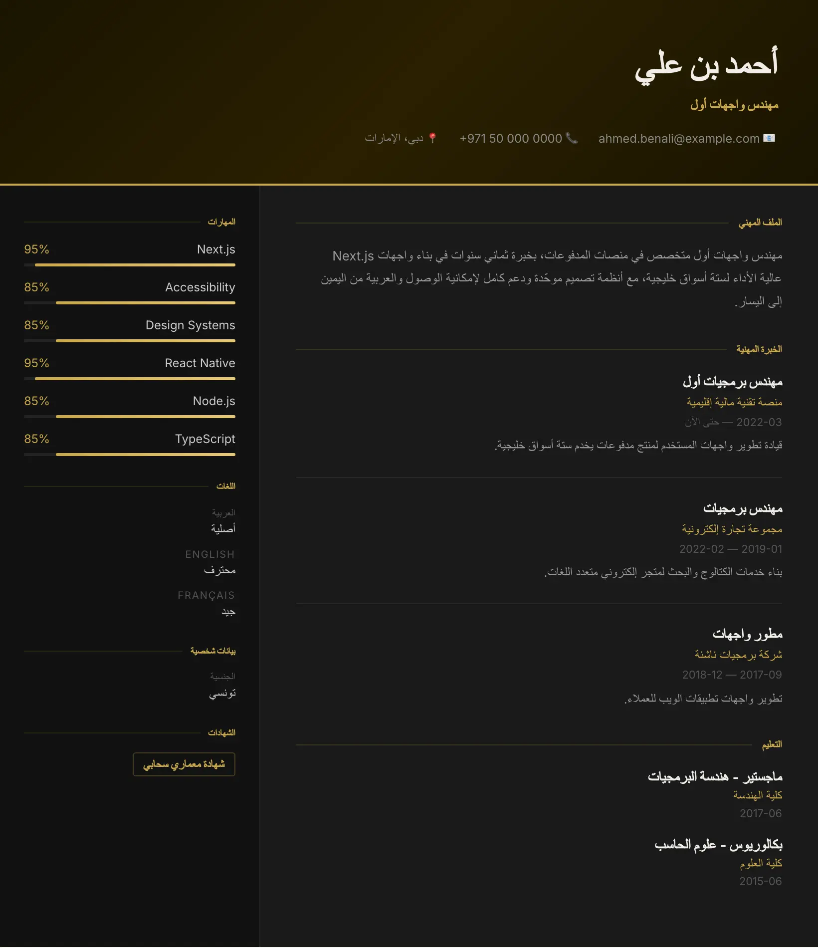 نفس السيرة النموذجية، قبل وبعد تخصيص واحد مقابل إعلان وظيفة. شخصية افتراضية. — بعد التخصيص