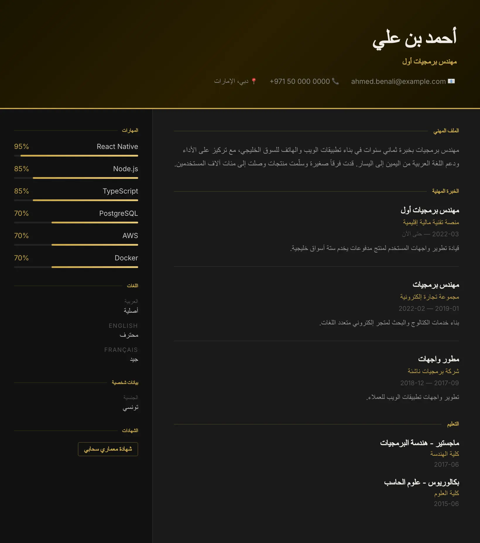 نفس السيرة النموذجية، قبل وبعد تخصيص واحد مقابل إعلان وظيفة. شخصية افتراضية. — قبل